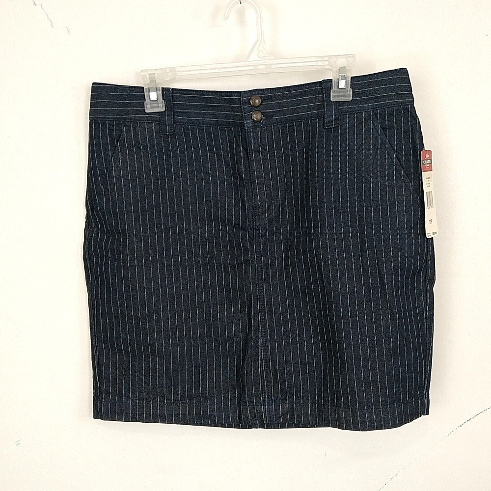 Chaps Denim Mini Skirt Womens 12P Blue Pinstripe Cotton Denim Coastal Preppy